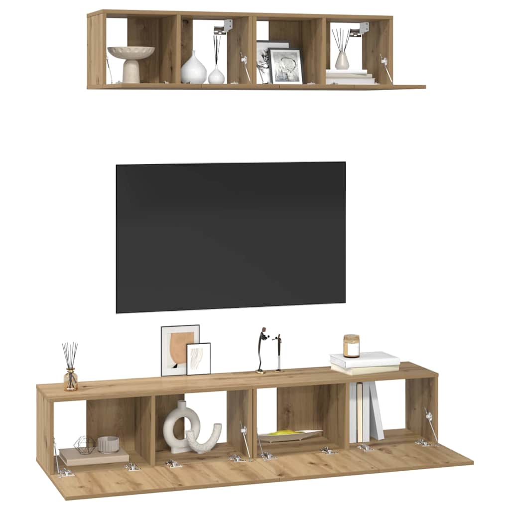 Tv-Kast Set 4 Pcs Bewerkt Hout
