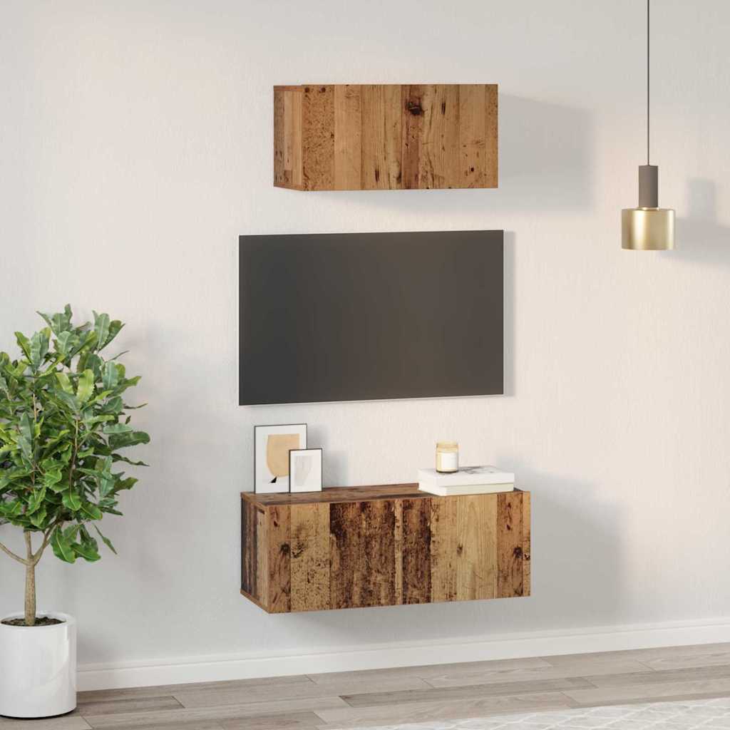 Tv-Meubelset Wandgemonteerd 2 Pcs Bewerkt Hout