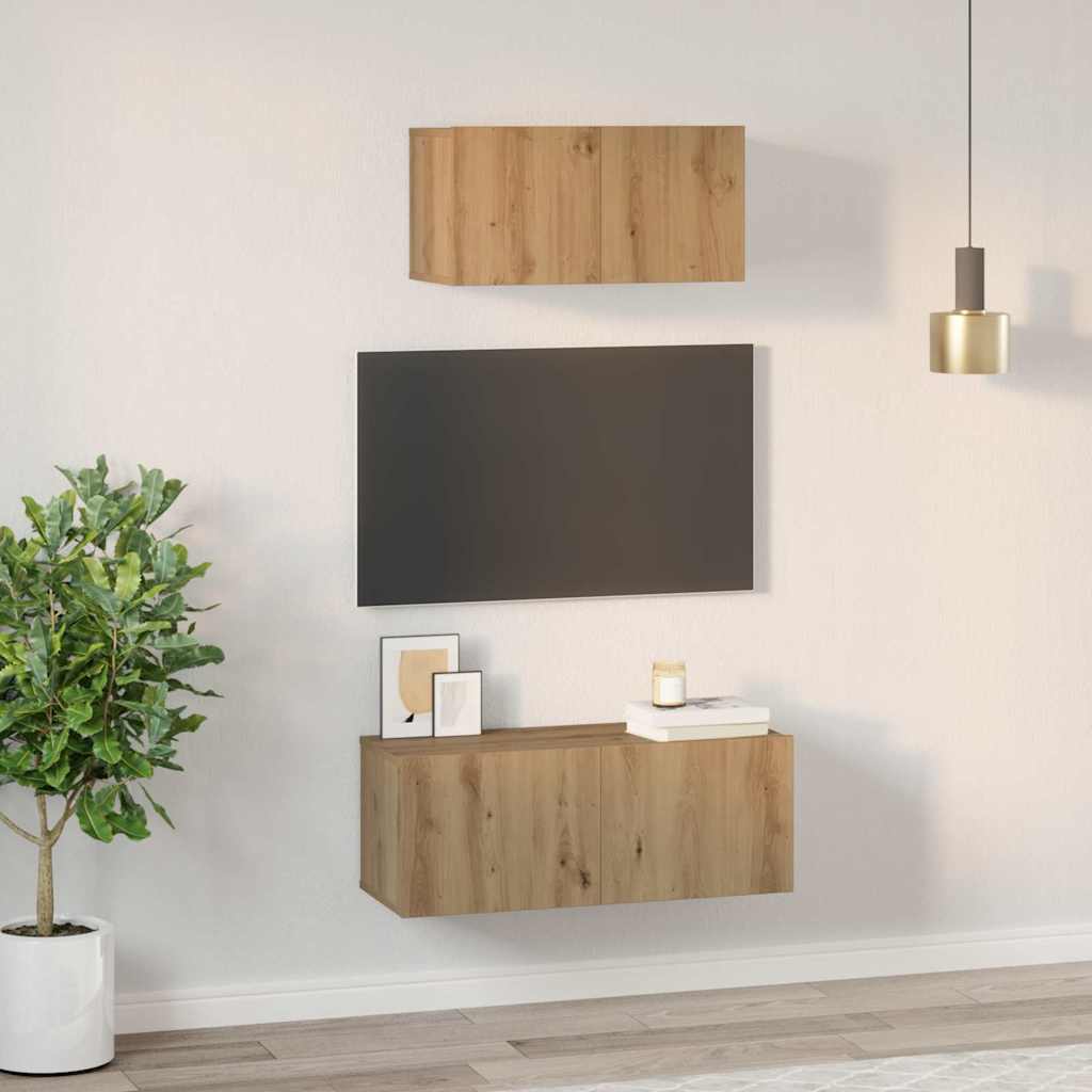 Tv-Meubelset 2 Pcs Bewerkt Hout