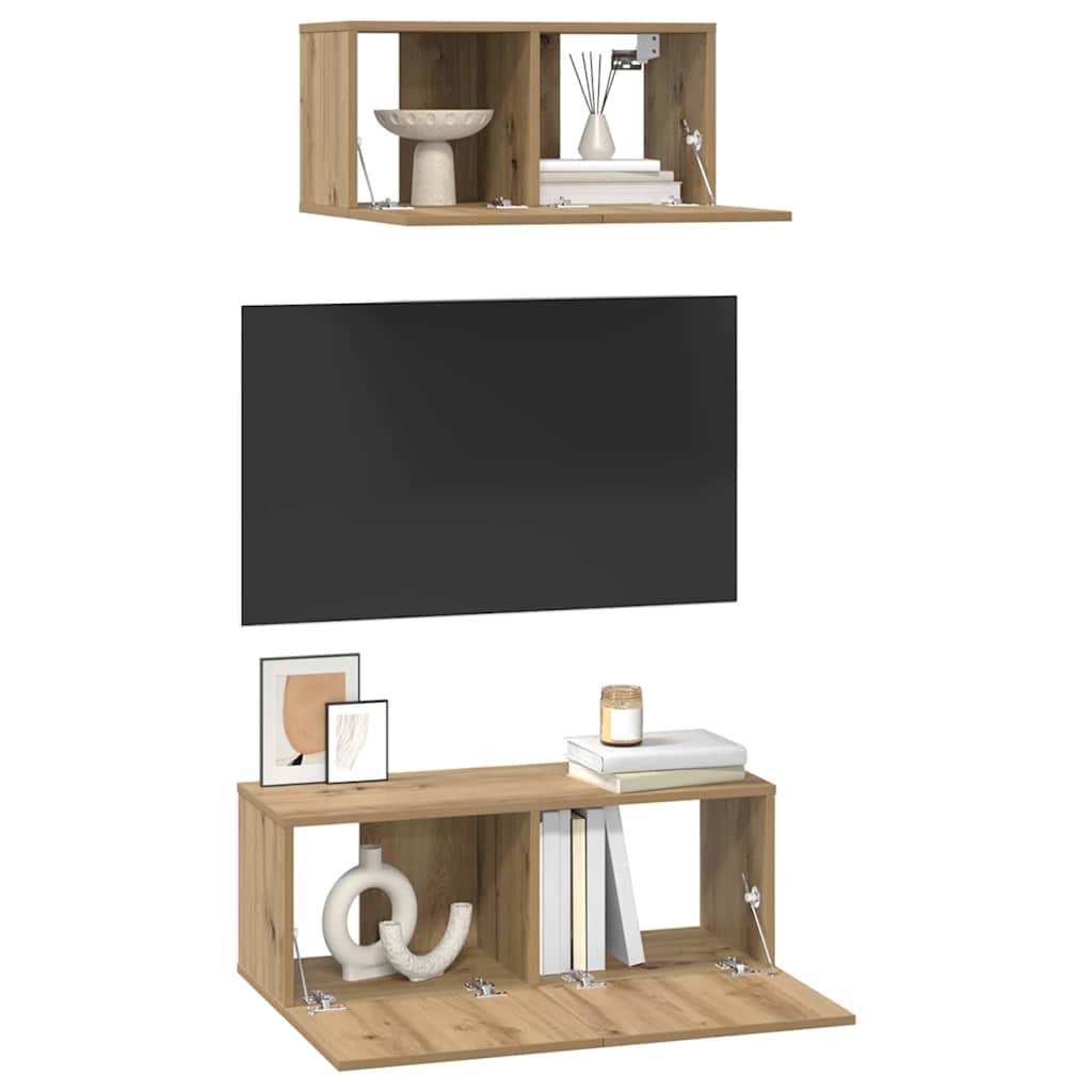 Tv-Meubelset 2 Pcs Bewerkt Hout