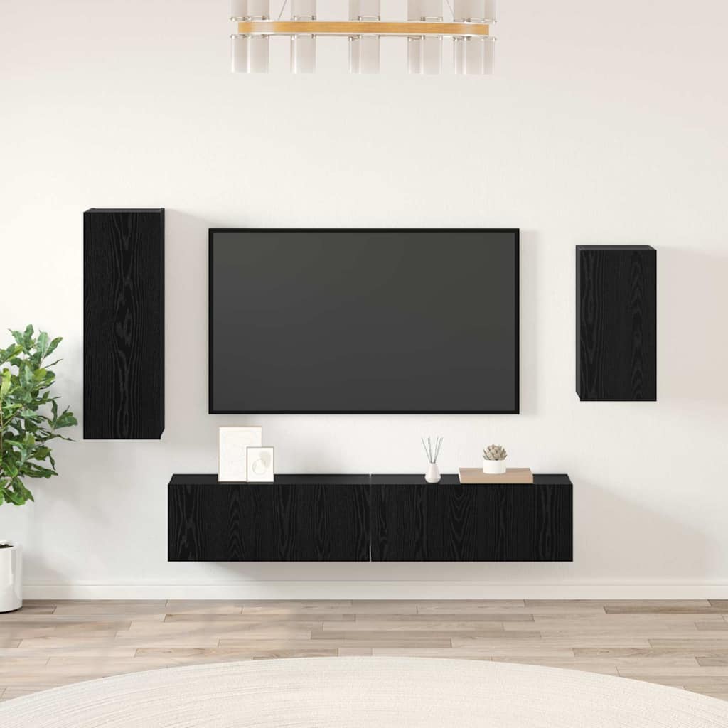 Tv-Meubelset Wandgemonteerd 4 Pcs Bewerkt Hout