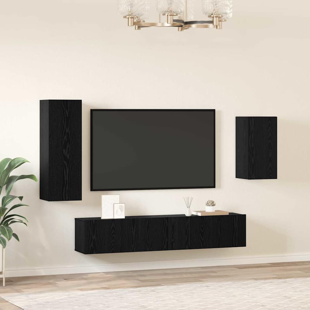 Tv-Meubelset Wandgemonteerd 4 Pcs Bewerkt Hout