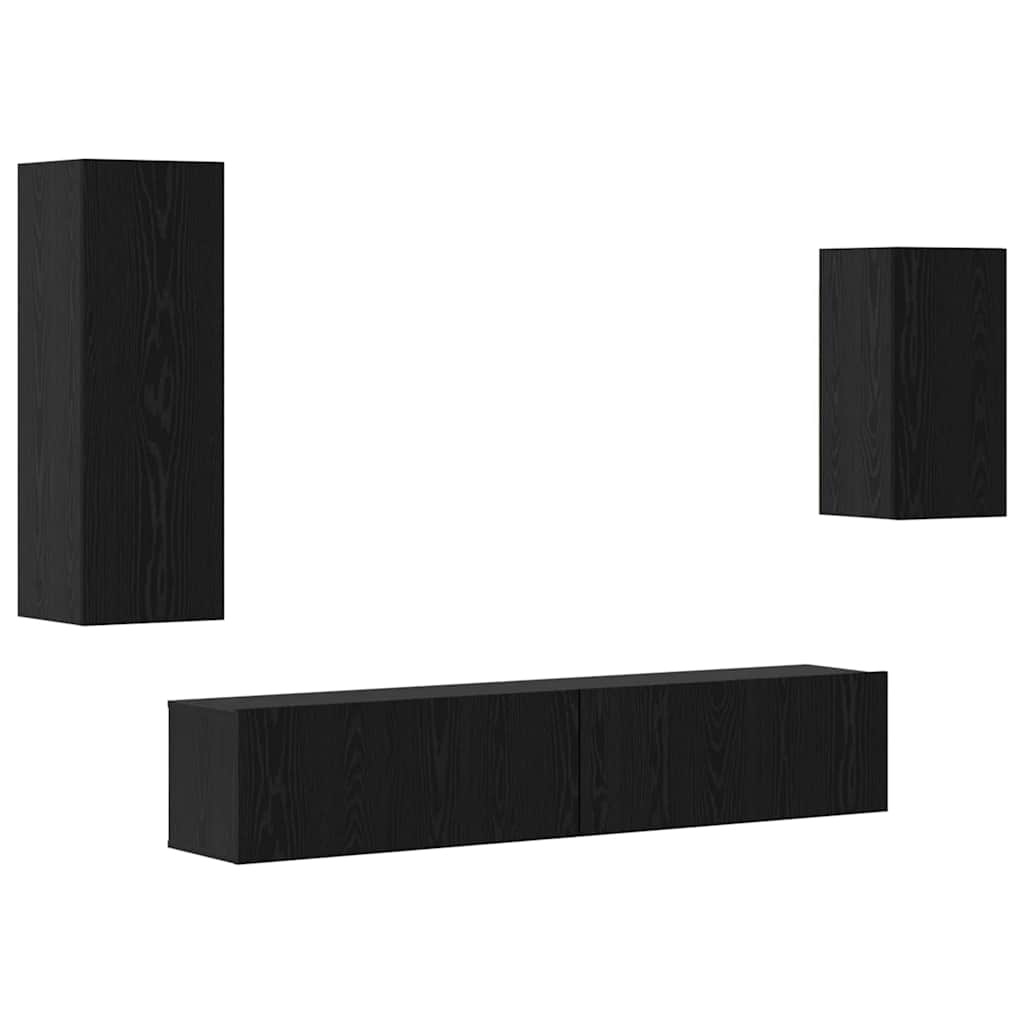 Tv-Meubelset Wandgemonteerd 4 Pcs Bewerkt Hout