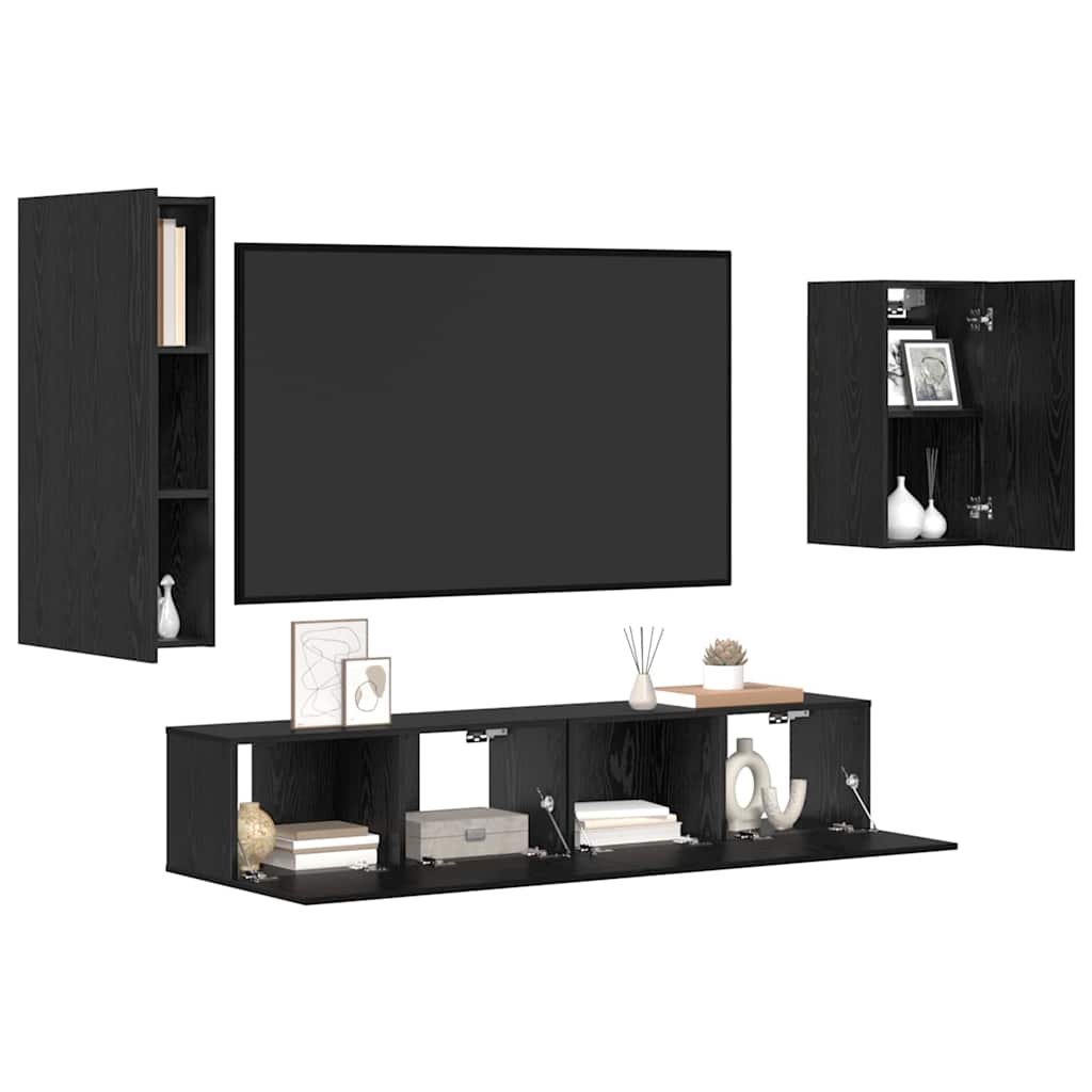Tv-Meubelset Wandgemonteerd 4 Pcs Bewerkt Hout