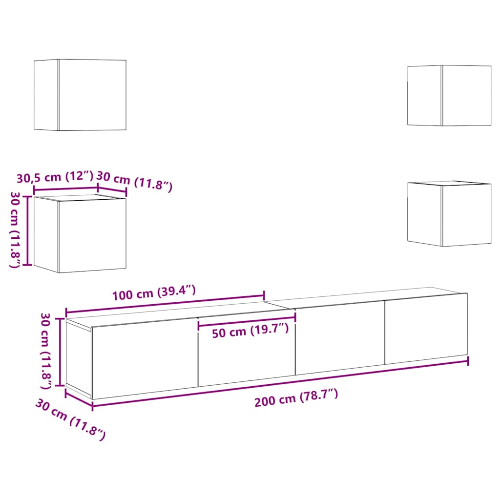 Tv-Kast 6 Pcs Bruin 200 X 30 X 30 Cm Bewerkt Hout