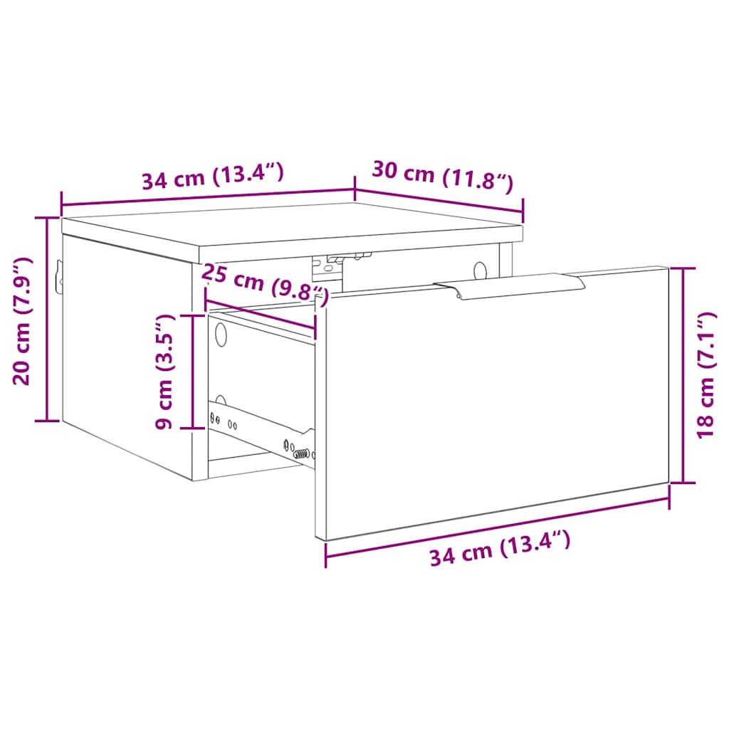 Nachtkastje Met Lade 34 X 30 X 20 Cm Bewerkt Hout