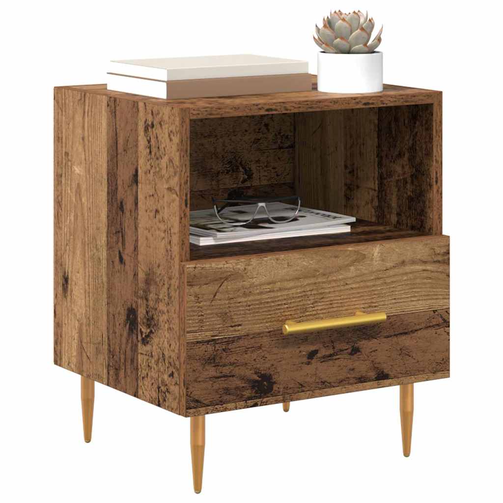 Nachtkastje Met Lade Bruin 40 X 35 X 47,5 Cm Bewerkt Hout