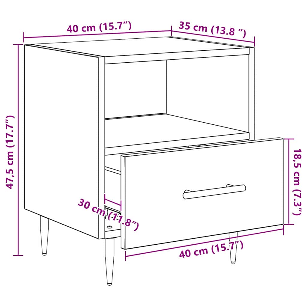 Nachtkastje Met Lade 2 Pcs Zwart 40 X 35 X 47,5 Cm Bewerkt Hout