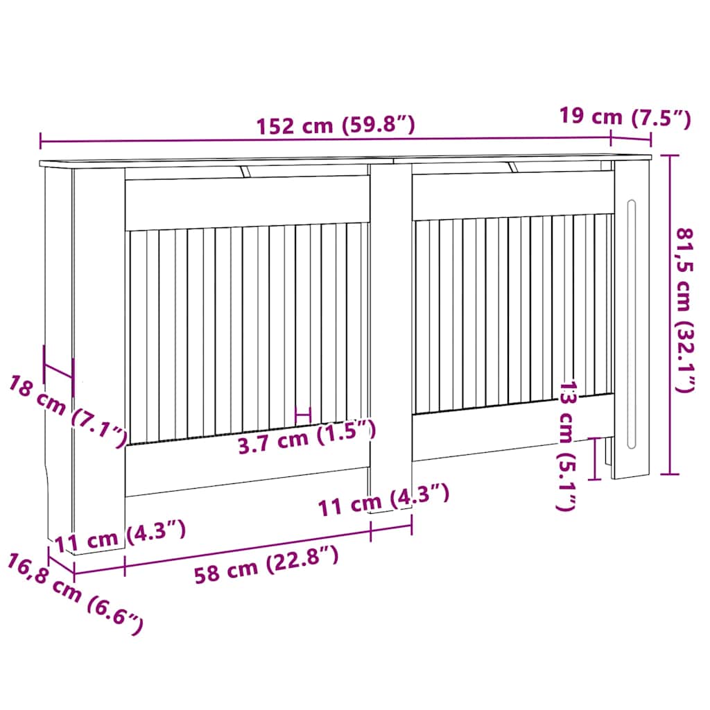 Radiatorafdekking 2 Pcs Grijs 152X19X81.5Cm Bewerkt Hout