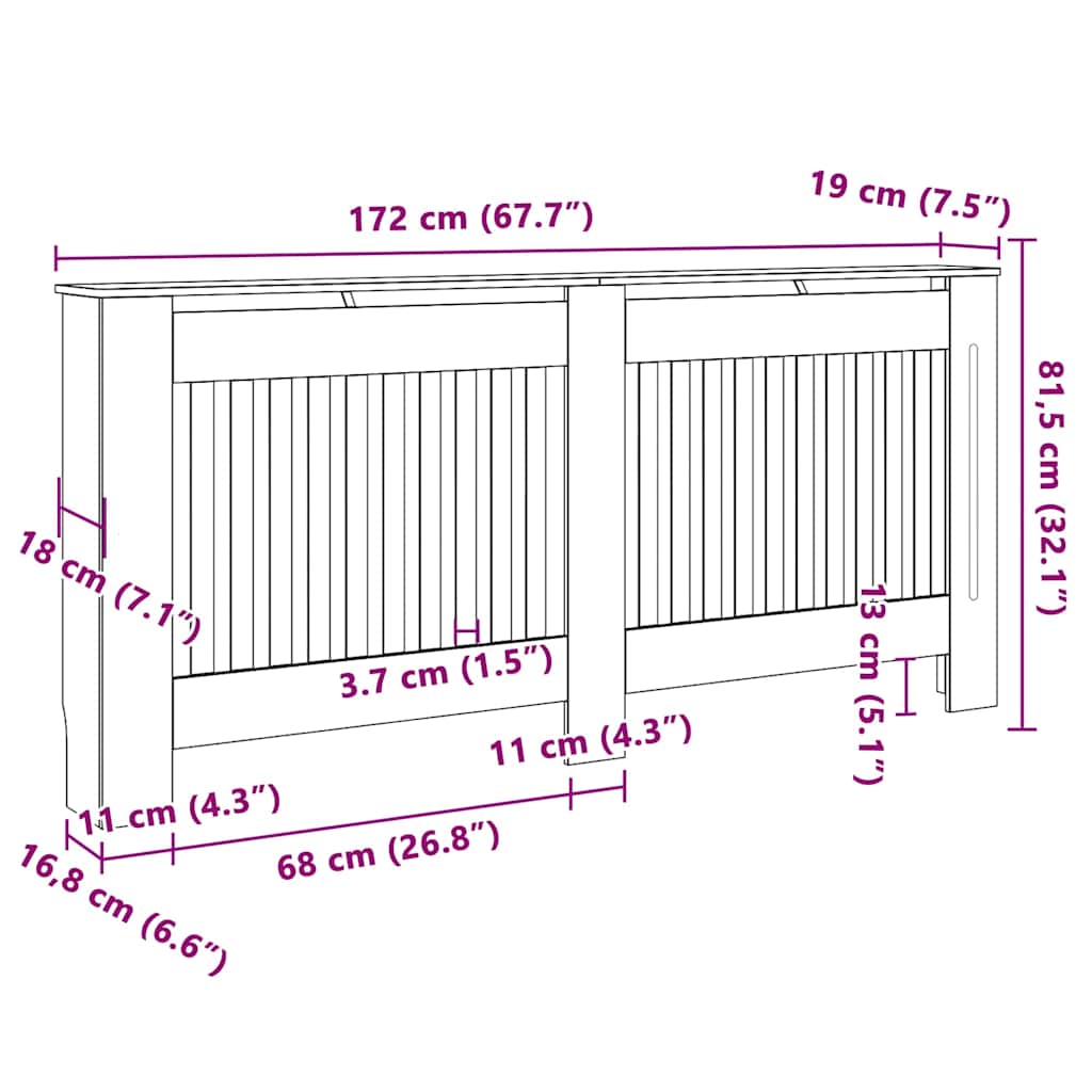 Radiatorafdekking 2 Pcs 172X19X81.5Cm Bewerkt Hout