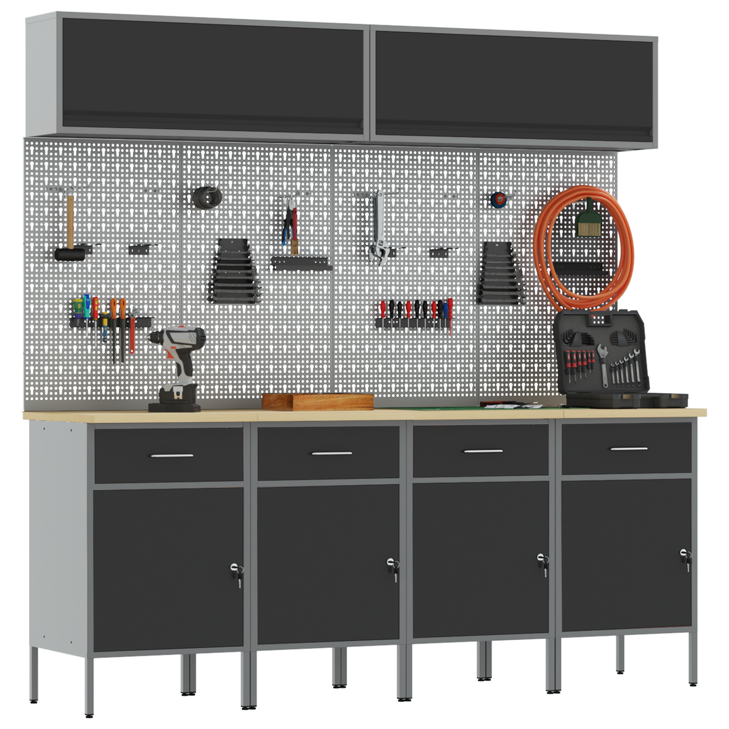 Werk Cabinet Met Lade Met Opslag 10 Pcs 200 X 55 X 200 Cm Zwart